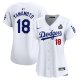 Women's #18 Los Angeles Dodgers Yoshinobu Yamamoto Nike White 2024 World Series Limited Player Jersey