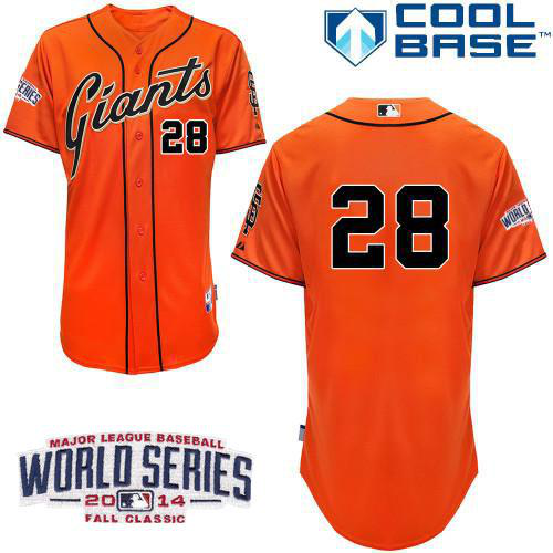 San Francisco Giants #28 Buster Posey Orange Cool Base W/2014 World Series Patch Stitched MLB Jersey