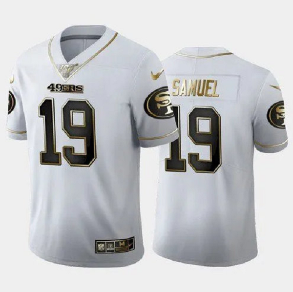 Men's San Francisco 49ers #19 Deebo Samuel 100th Season Golden Edit Stitched Jersey