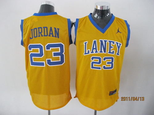 Men's Chicago Bulls #23 Jordan Stitched Yellow Laney High School Classic NBA Jersey