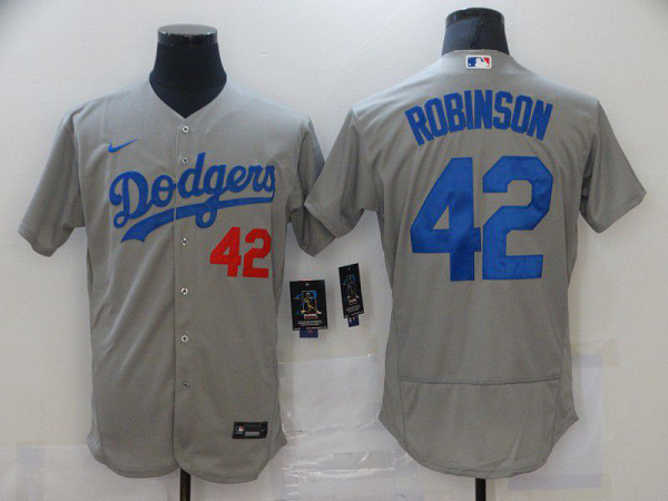 Men Los Angeles Dodgers 42 Robinson Grey Elite Nike MLB Jerseys