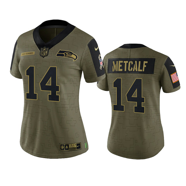 Women's Seattle Seahawks DK Metcalf Olive 2021 Salute To Service Limited NFL Jersey