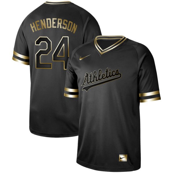 Men's Nike Oakland Athletics #24 Rickey Henderson Black Gold MLB Jersey