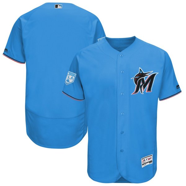 Men's Miami Marlins Majestic Blank Blue 2019 Spring Training Flex Base Team MLB Jersey