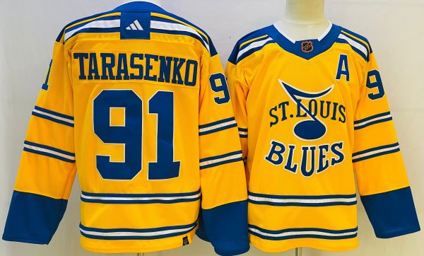 Men's St. Louis Blues #91 Vladimir Tarasenko Yellow Reverse Retro 2.0 Stitched Jersey