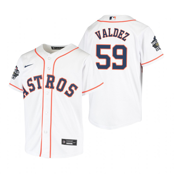 Youth Houston Astros Framber Valdez White 2022 World Series Cool Base Jersey