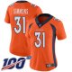 Women's Denver Broncos #31 Justin Simmons Orange Team ColorStitched NFL 100th Season Vapor Limited Jersey