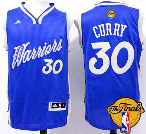 Men's Golden State Warriors #30 Stephen Curry Blue 2015-2016 Christmas Day The Finals Patch Stitched NBA Jersey