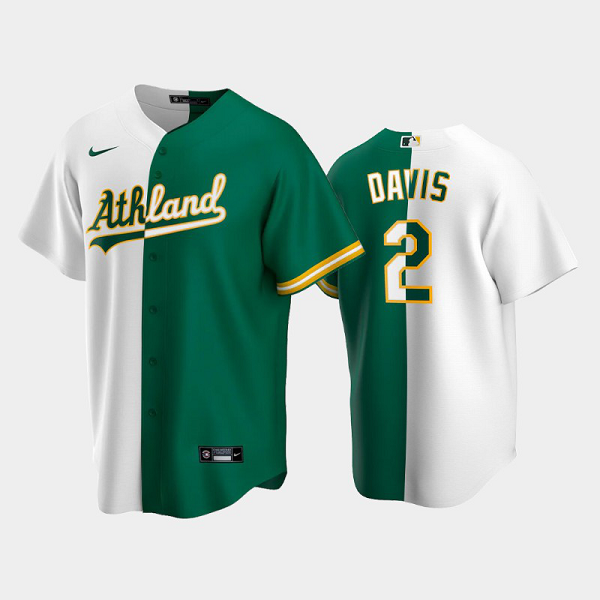 Men's Replica Oakland Athletics Home MLB Jersey #2 Khris Davis White-Green Split