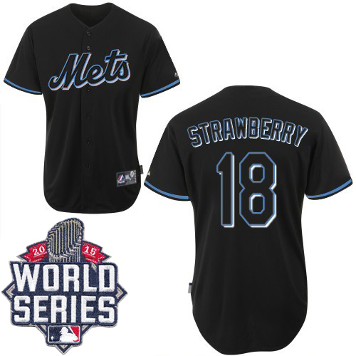 New York Mets #18 Darryl Strawberry Black Fashion W/2015 World Series Patch Stitched MLB Jersey