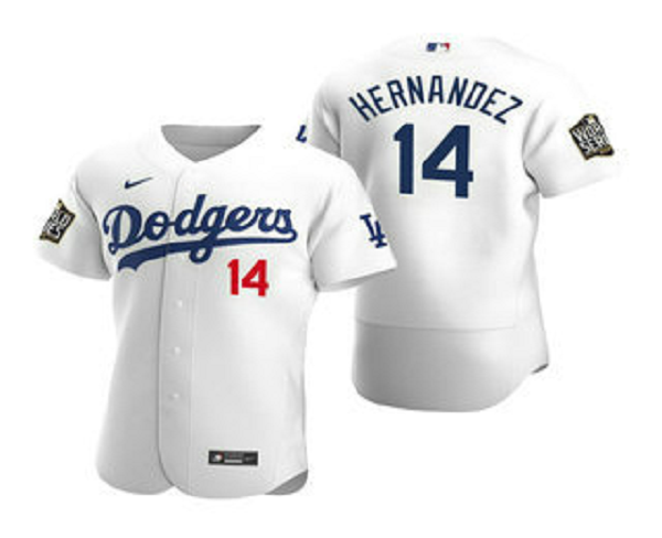 Men's Los Angeles Dodgers #14 Enrique Hernandez White 2020 World Series Flex Base Nike Jersey