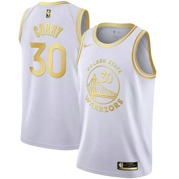 Men's Golden State Warriors #30 Stephen Curry White&Gold All Stitched NBA Jersey