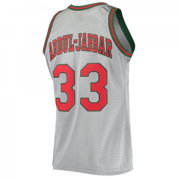 Men's Milwaukee Bucks Kareem Abdul-Jabbar Silver Mitchell & Ness 75th Anniversary 1971/72 Hardwood Classics Swingman Jersey