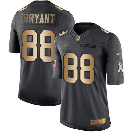 Nike Dallas Cowboys #88 Dez Bryant Black Men's Stitched NFL Limited Gold Salute To Service Jersey