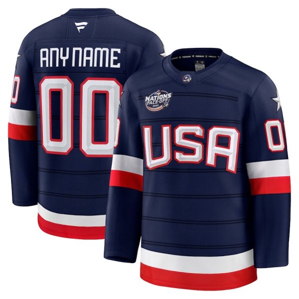 Men's USA Navy 2025 4 Nations Face-Off Premium Custom Jersey