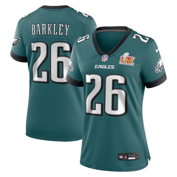 Women's Philadelphia Eagles #26 Saquon Barkley Nike Midnight Green Super Bowl LIX Game Stitched Jersey