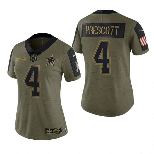 Women's Dallas Cowboys Dak Prescott Olive 2021 Salute To Service Limited Jersey