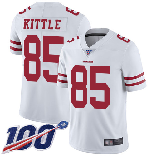 San Francisco 49ers #85 George Kittle White Youth Stitched NFL 100th Season Vapor Limited Jersey