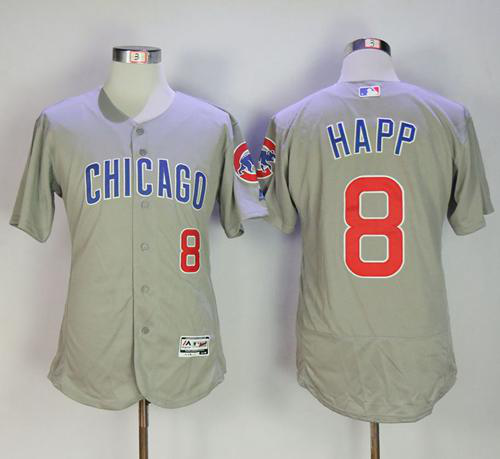 Chicago Cubs #8 Ian Happ Grey Flexbase Collection Road Stitched MLB Jersey