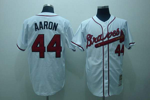 Mitchell And Ness Atlanta Braves #44 Hank Aaron Stitched White Throwback MLB Jersey