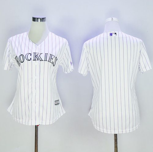 Colorado Rockies Blank White Strip Women's Home Stitched MLB Jersey