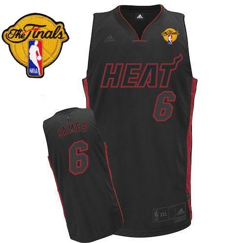 Men's Miami Heat Finals Patch #6 LeBron James Black With BlackAndRed No. Stitched NBA Jersey