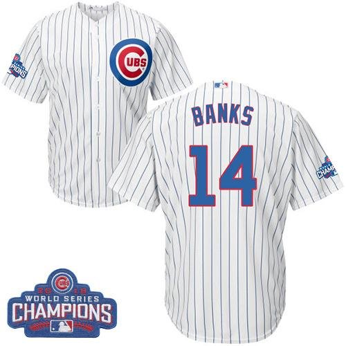 Chicago Cubs #14 Ernie Banks White Home 2016 World Series Champions Stitched Youth MLB Jersey