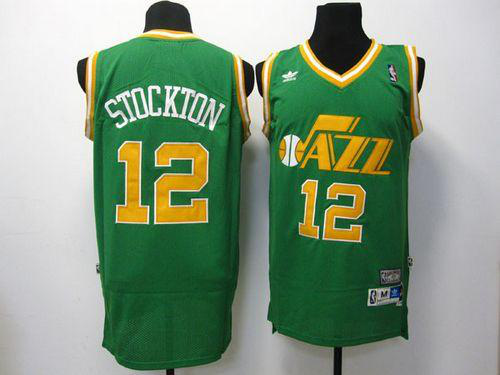 Men's Utah Jazz #12 John Stockton Green Throwback Stitched NBA Jersey