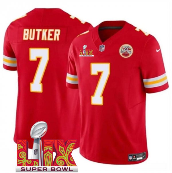 Youth Kansas City Chiefs #7 Harrison Butker Red Super Bowl LIX F.U.S.E. Vapor Limited Stitched Jersey