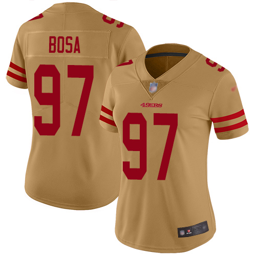 Women's San Francisco 49ers #97 Nick Bosa GoldStitched NFL Limited Inverted Legend Jersey