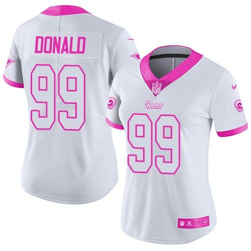 Nike Los Angeles Rams #99 Aaron Donald White/Pink Women's Stitched NFL Limited Rush Fashion Jersey