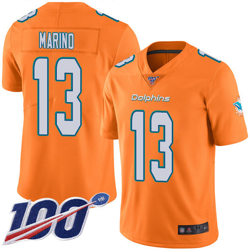 Miami Dolphins #13 Dan Marino Orange Men's Stitched NFL Limited Rush 100th Season Jersey