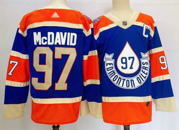 Men's #97 Connor McDavid Edmonton Oilers Blue And Orange NHL Jersey