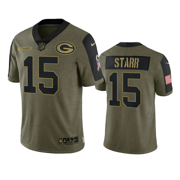 Green Bay Packers Bart Starr Olive 2021 Salute To Service Men's Limited NFL Jersey