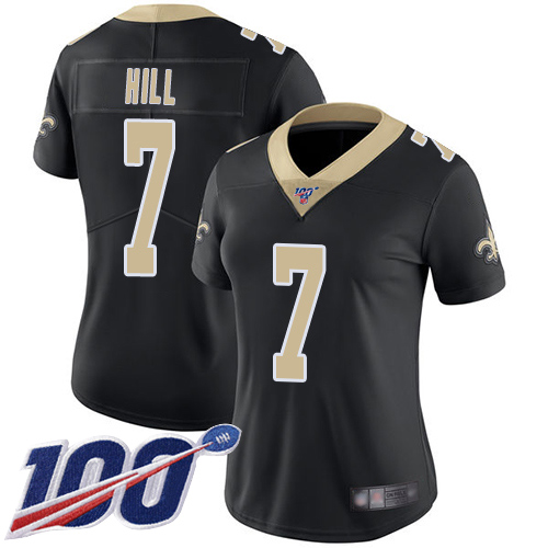 Women's New Orleans Saints #7 Taysom Hill Black Team ColorStitched NFL 100th Season Vapor Limited Jersey