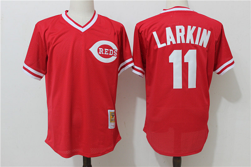 Mitchell and Ness Cincinnati Reds #11 Barry Larkin Red MLB Jersey