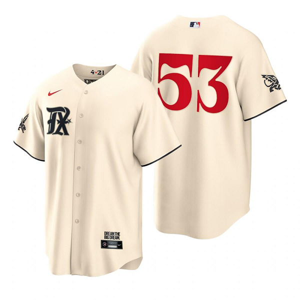 Men's Texas Rangers #53 Adolis Garcia Nike Cream 2023 City Connect Cool Base Player MLB Jersey