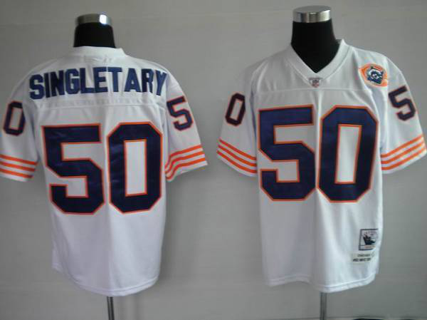 Mitchell And Ness Chicago Bears #50 Mike Singletary White With Big Number Bear Patch Stitched Throwback NFL Jersey