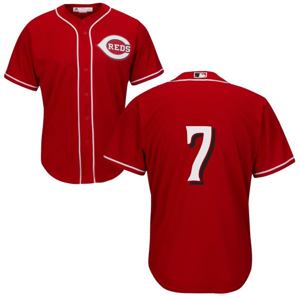 Men's Cincinnati Reds #7 Eugenio Suarez Alternate Cool Base Red Majestic Baseball Only Number Jersey