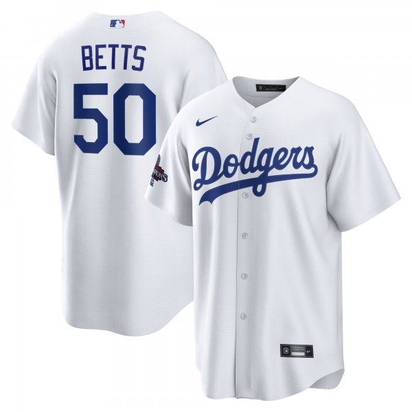 Men's #50 Los Angeles Dodgers Mookie Betts Nike White 2024 World Series Champions Home Player Jersey