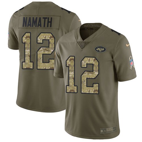 Nike New York Jets #12 Joe Namath Olive/Camo Men's Stitched NFL Limited 2017 Salute To Service Jersey