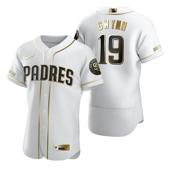 San Diego Padres #19 Tony Gwynn Nike White Flex Base Golden Edition Jersey