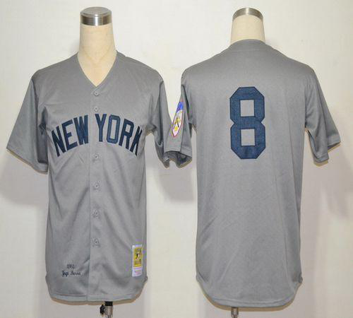 Men's Mitchell And Ness 1951 New York Yankees #8 Yogi Berra Grey Throwback Stitched MLB Jersey