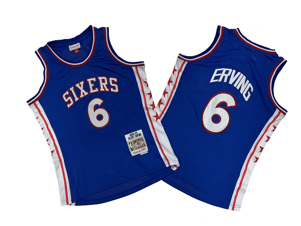 Men's Mitchell and Ness Philadelphia 76ers #6 Julius Erving 1976-77 Stitched Blue NBA Jersey