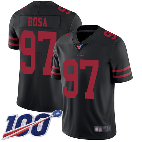 San Francisco 49ers #97 Nick Bosa Black Alternate Youth Stitched NFL 100th Season Vapor Limited Jersey