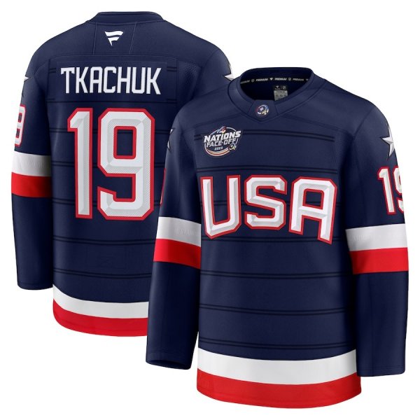 Men's #19 Matthew Tkachuk Team USA 4 Nations Premium Navy Jersey 2025