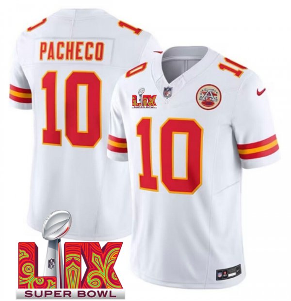 Youth Kansas City Chiefs #10 Isiah Pacheco White Super Bowl LIX F.U.S.E. Vapor Limited Stitched Jersey