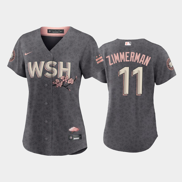 Women's #11 Ryan Zimmerman 2022 City Connect Washington Nationals Replica Bloom Gray MLB Jersey