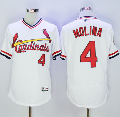 St. Louis Cardinals #4 Yadier Molina White Flexbase Collection Cooperstown Stitched MLB Jersey