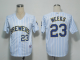 Milwaukee Brewers #23 Rickie Weeks White Blue Strip Stitched MLB Jersey